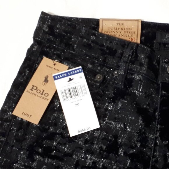 NWT Polo Ralph Lauren skinny high rise ankle black velvet-like glitter jeans - Picture 10 of 16
